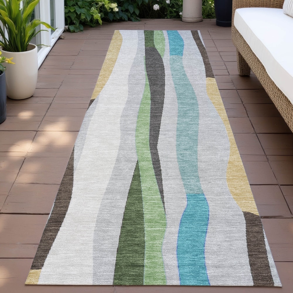 Machine Washable Indoor/Outdoor Modern Stripes Chantille Rug