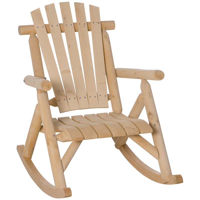 Outsunny Outdoor Rustic Adirondack Rocking Chair, Fir Wood Log Slatted Design Patio Rocker for Porch Garden Lounging