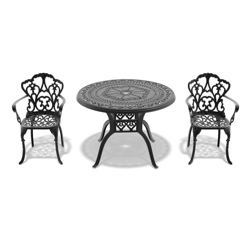 3 Piece Patio Bistro Set with Cushions, Bistro Chairs and Table with Umbrella Hole