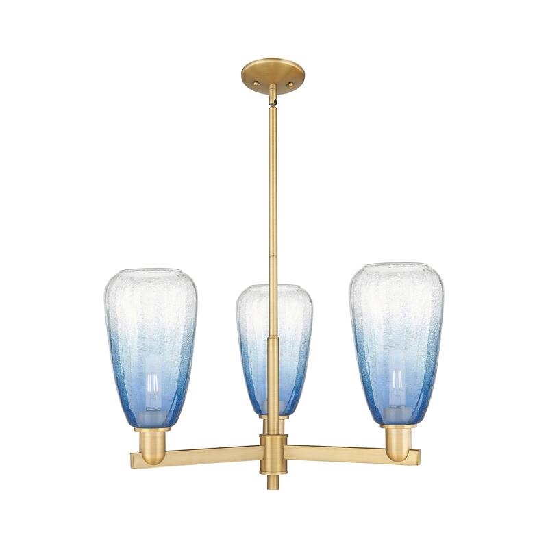 Innovations Lighting Downtown Urban - Brookhaven Almond - 3 Light 18" Stem Hung Chandelier - Brushed Brass/Sapphire Blue