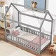 preview thumbnail 36 of 48, Twin Size Solid Wood House Bed with Guardrails for Toddlers