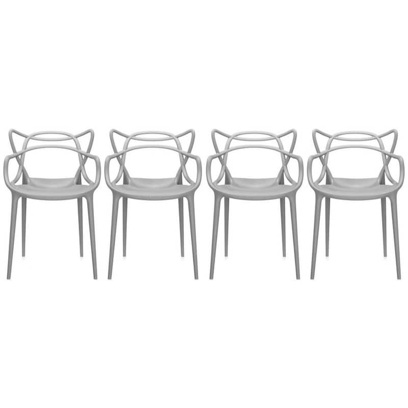 Set of 4 Modern Stackable Dining Chairs, Contemporary Plastic Patio Chair for Indoor Kitchen or Outdoor use, Green - Grey