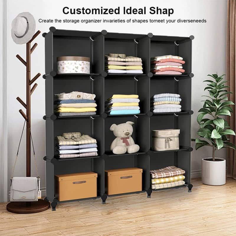 12 Cube Stackable Shoe Rack Organizer DIY Plastic Shoe Storage Cabinet for Closet & Entryway - N/A