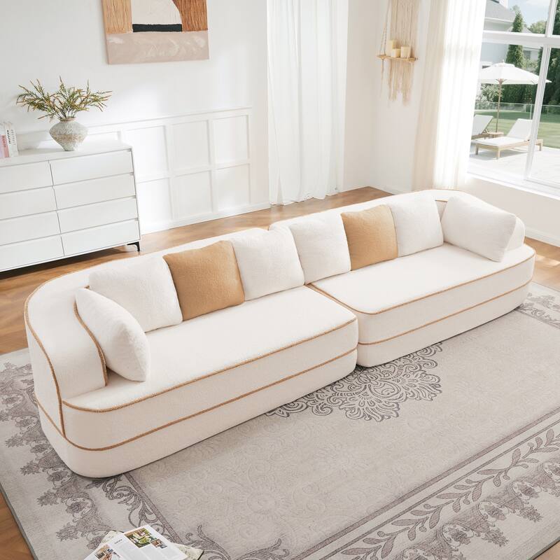 4-Seat Teddy Fabric No Assembly 32D High Density Sponge Boneless Sofa