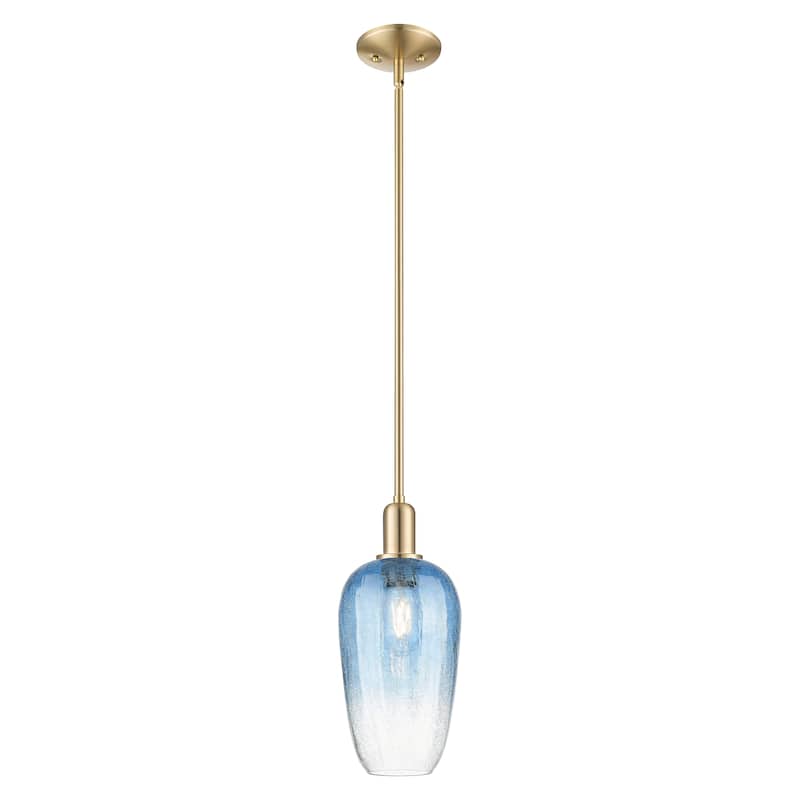Innovations Lighting Downtown Urban - Brookhaven Flute - 1 Light 7" Stem Hung Mini Pendant - Champagne Bronze/Sapphire Blue Shade
