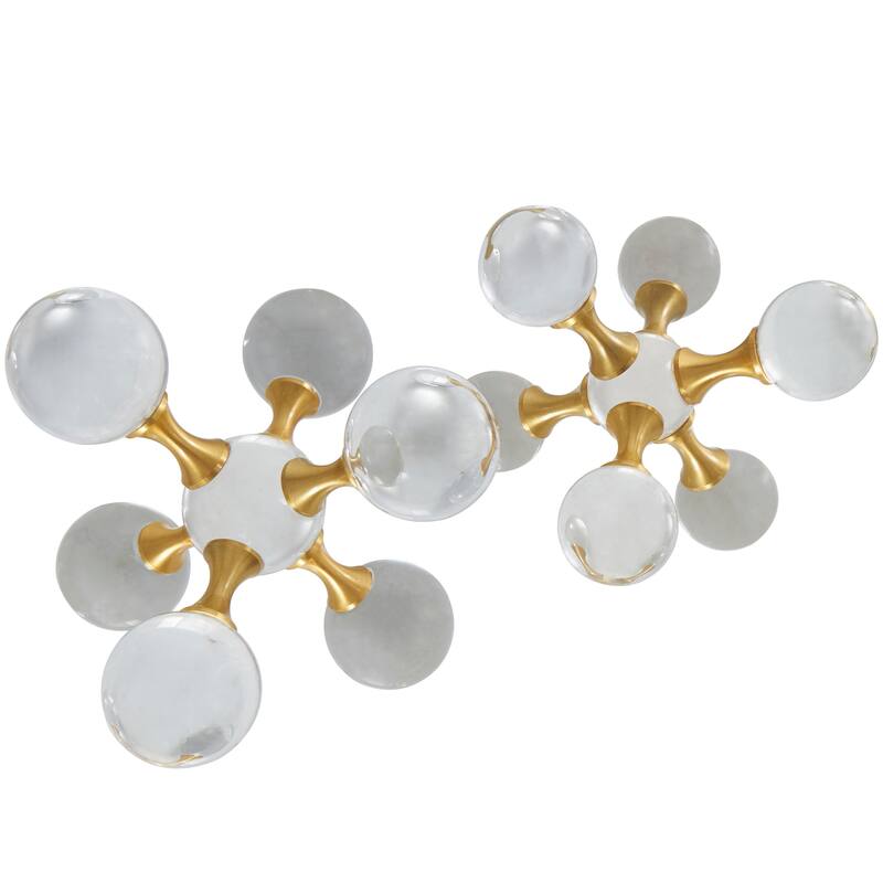 Clear Crystal Orb Inspired Jack Decorative Sculpture with Gold Metal Accents (Set of 2)