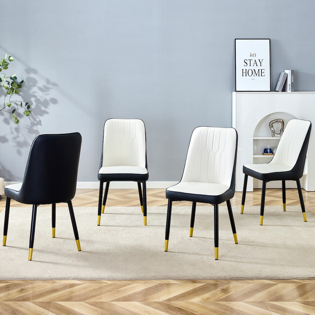 Two-Color Stitching Dining Chair Set of 4, Upholstered Dining Chair, Metal Frame Dining Chair, Interior Decoration Chair