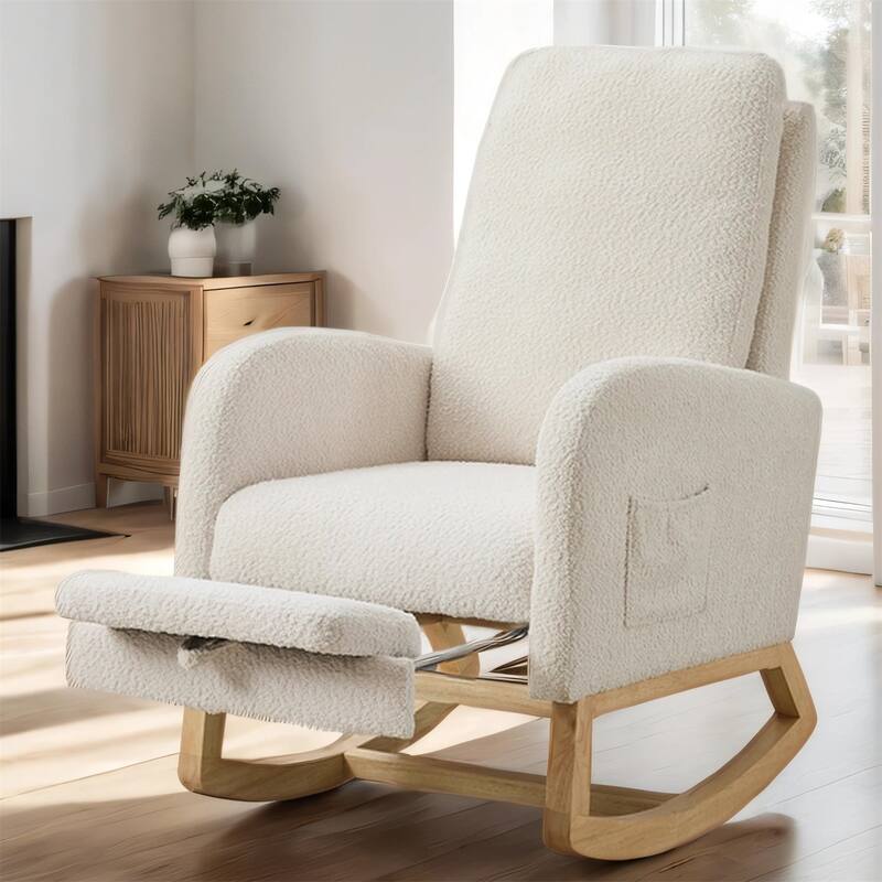 25.4"W Rocking Chair, High Back Glider Chair with Retractable Footrest