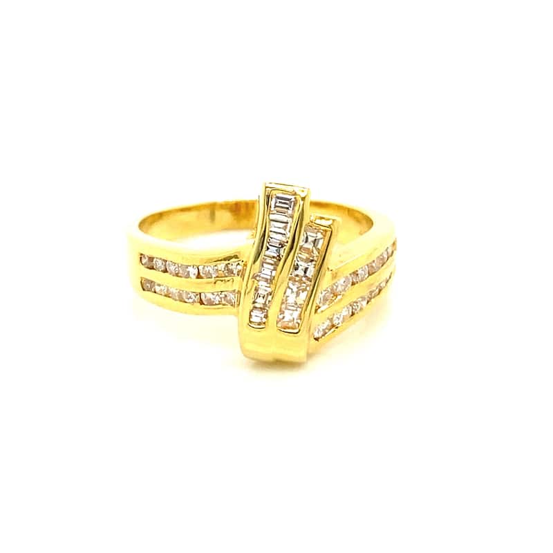 Kabella Taper Baguette Two Row Round and Baguette Diamonds Ring
