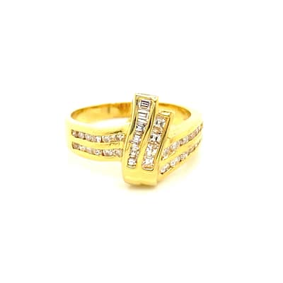 Kabella Taper Baguette Two Row Round and Baguette Diamonds Ring