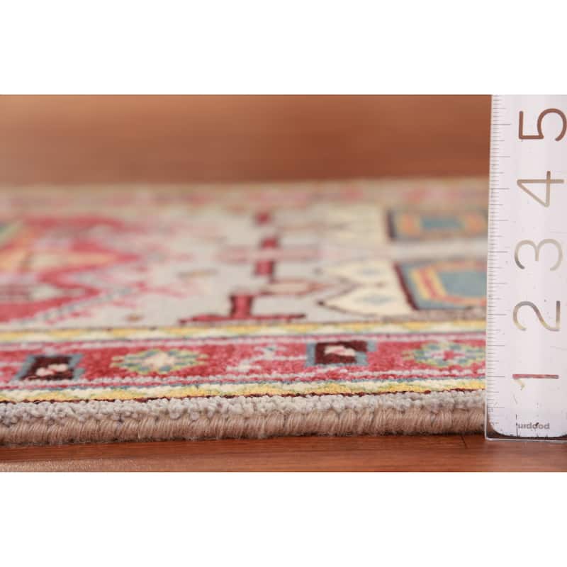 Hand Knotted Oriental 100% Wool Carpet Traditional Geometric Greys & Charcoal Heriz (serapi) Runner Rug - 7' 10'' X 2' 7''
