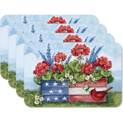 CounterArt Geranium Box, Reversible Easy Care Flexible Plastic Placemat, 4 Pack, Made in The USA