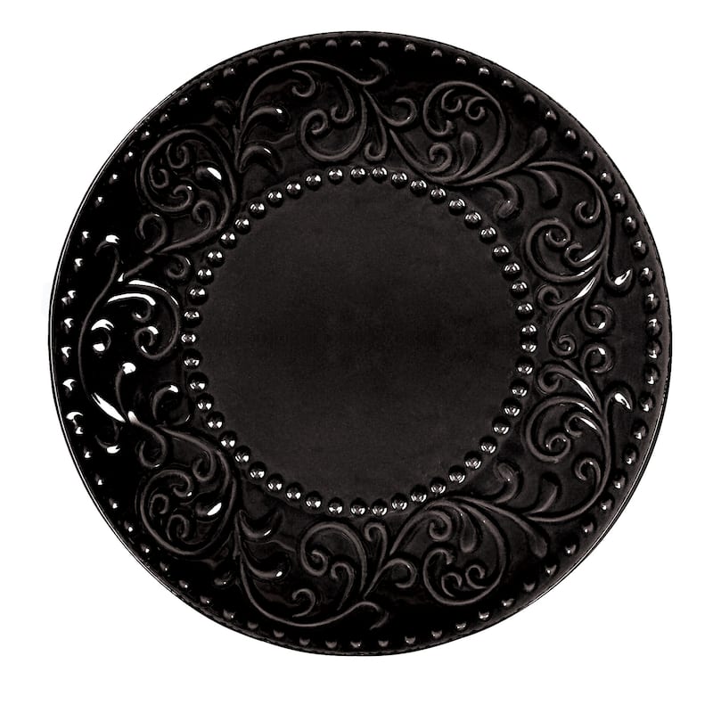 Lorren Home Trends 16 Piece Stoneware Scroll Dinnerware Set-Black