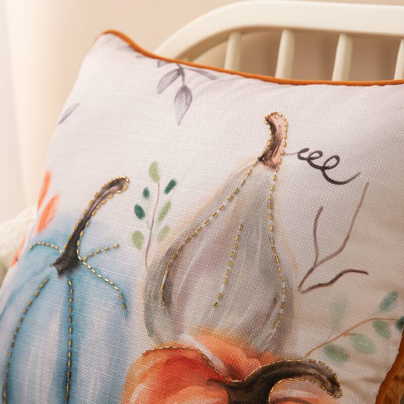 Glitzhome Farmhouse Thanksgiving Harvest Turkey Embroidered Pillow or Pillow Cover