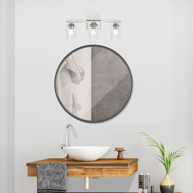Brushed Nickel 3-Light Vanity Lights with Seedy Glass Shades