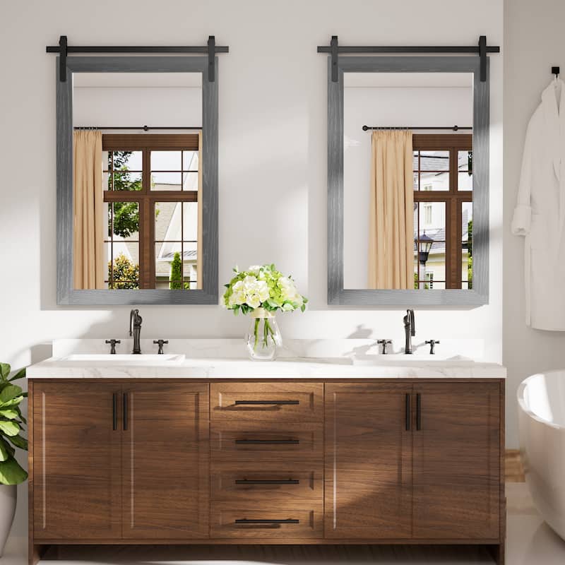 Farmhouse Barn Door Solid Wood Frame Bathroom Vanity Wall Mirror