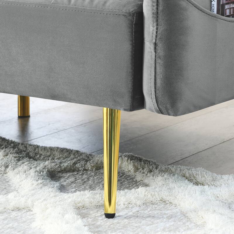 Velvet Futon Sofa Bed with Folded Armrests