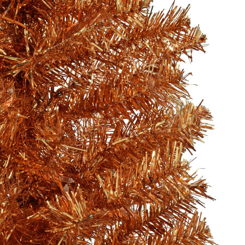 Puleo International 4.5 ft. Pre-lit Orange Tinsel Tree