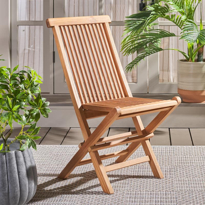 SAFAVIEH Outdoor Patio Furniture Holly Solid Teak Wood Folding Chair (Set of 2) - 19"W x 24"D x 35"H