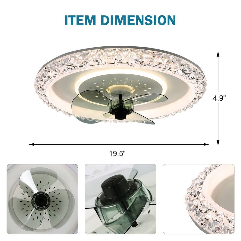 Cusp Barn Modern 19.5-In Low Profile Dimmable LED Ceiling Fan with Remote, 6 Speeds DC Motor Flush Mount Ceiling Fan for Bedroom