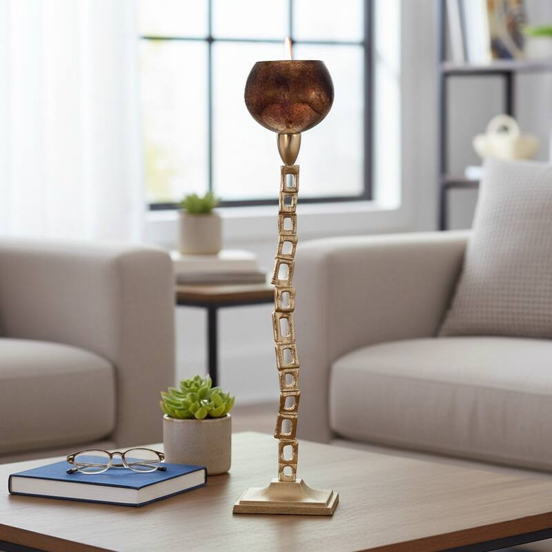 Metal Globe on Base Tealight Candle Holder - Gold, 24 in.