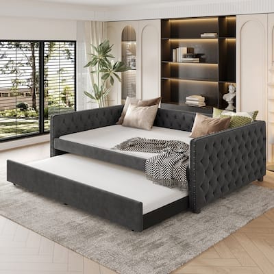 Upholstered Tufted Sofa Bed with Trundle