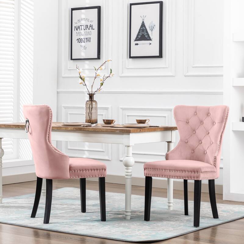 Grandview Tufted Upholstered Dining Chair (Set of 2) with Nailhead Trim and Ring Pull On Sale