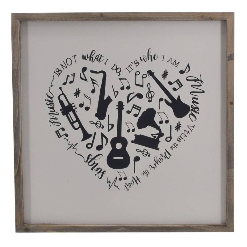 HomeRoots 16" X 16" Black And White Heart Music Wood Square Framed Art