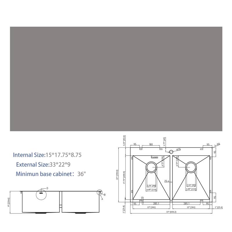 33 In. Drop-In Double Bowl 16 Gauge Kitchen Sink in Gunmetal Black with Two Deep Basins - 33'' x 22'' x 9''