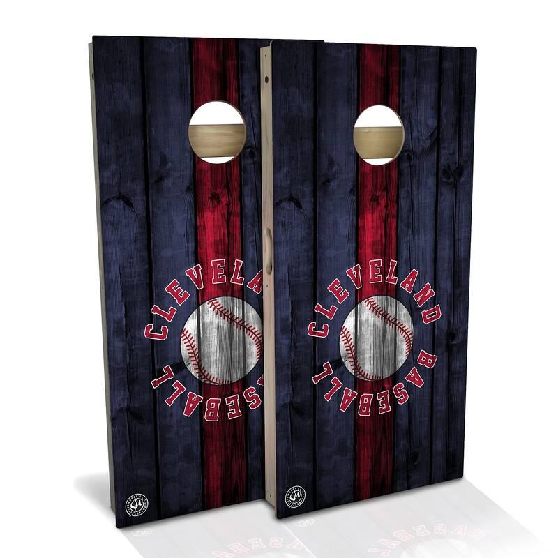 Cleveland Baseball Outdoor Cornhole Board Set - Backyard 2x4 - Include Hole Lights