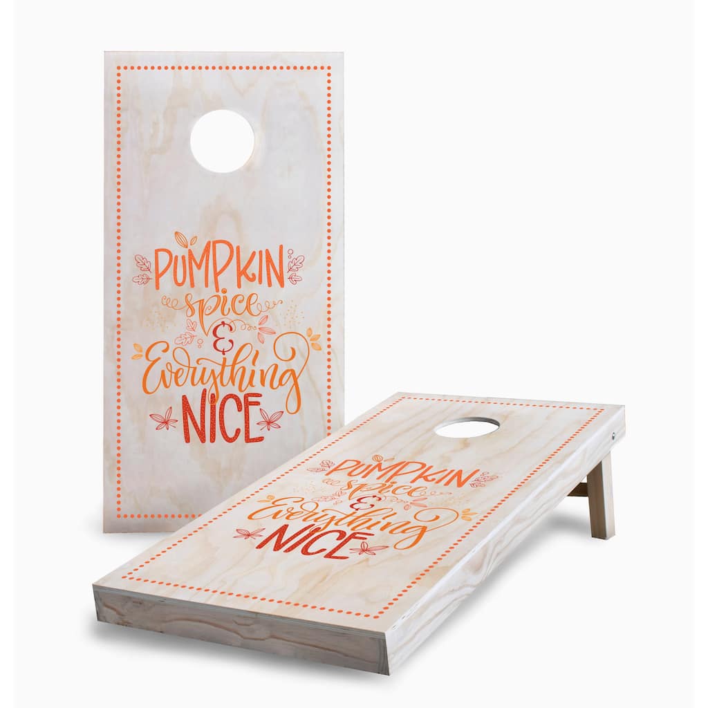 Pumpkin Spice and Everything Nice Corn Hole Board Set w Case & Lights