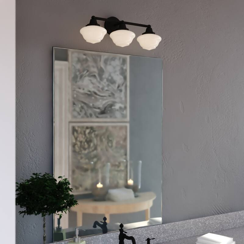 VAXCEL Eastgate Bathroom Vanity Wall Light Fixture, White Frosted Opal Glass Schoolhouse Shade, Dimmable, LED Compatible