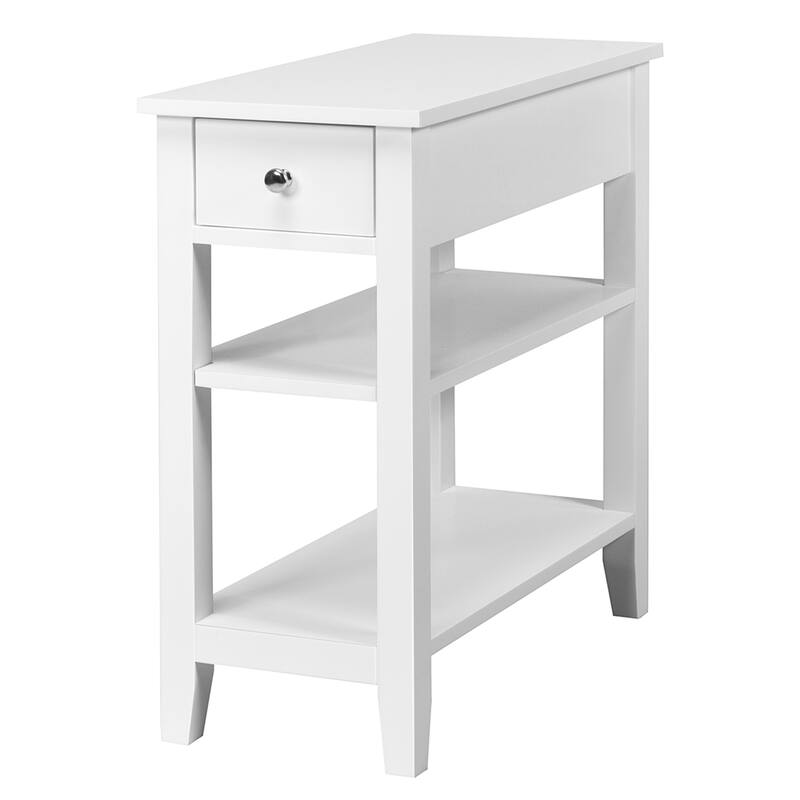 Gymax 3 Tier Nightstand Bedside Table Sofa Side End Table w/Double - 1-drawer - White