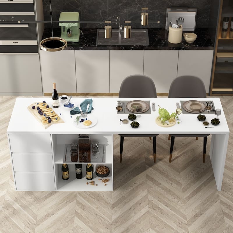 Island Kitchen Table Ding Table with Storage and Dining Function - 82.7"W