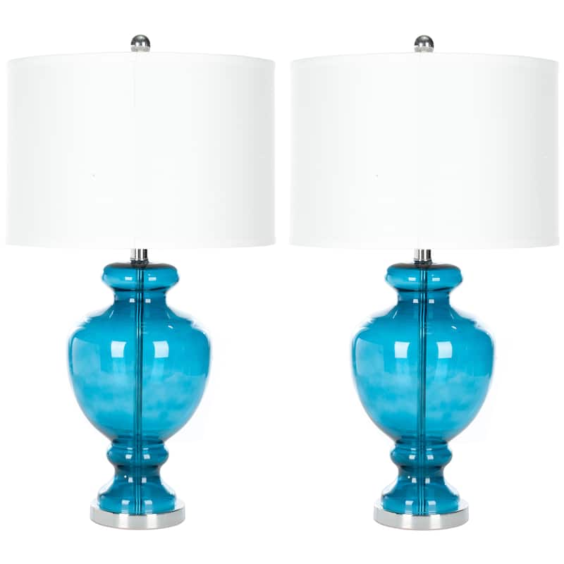 SAFAVIEH Lighting Montana 28 Inch Turquoise Glass Table Lamp (Set of 2)