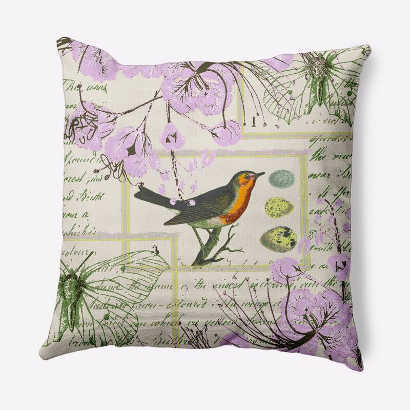 Singing Bird Decorative Throw Pillow - Lilac - 18" x 18"
