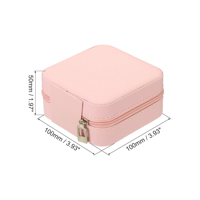 Travel Jewelry Case Jewelry Organizer Box with Mirror Square Style 1 - Pink