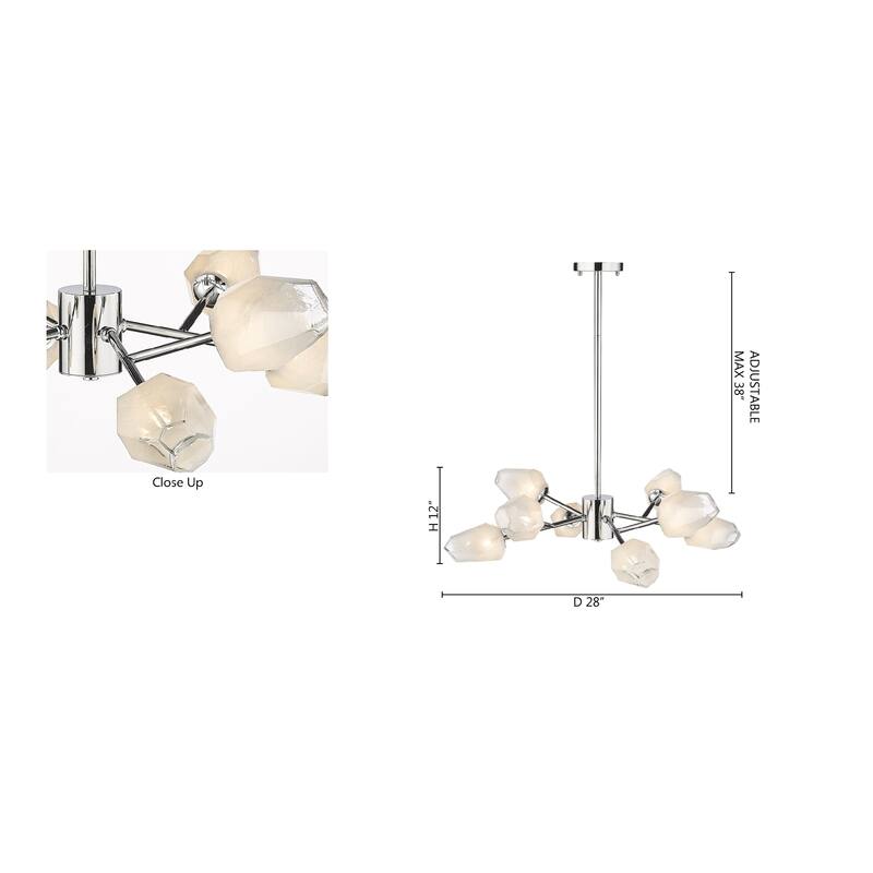 8-Light Chrome Iron Chandelier With Glass Shades