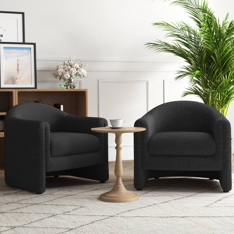Upholstered Barrel Accent Chair, Low Back Arm Chair(Set of 2)