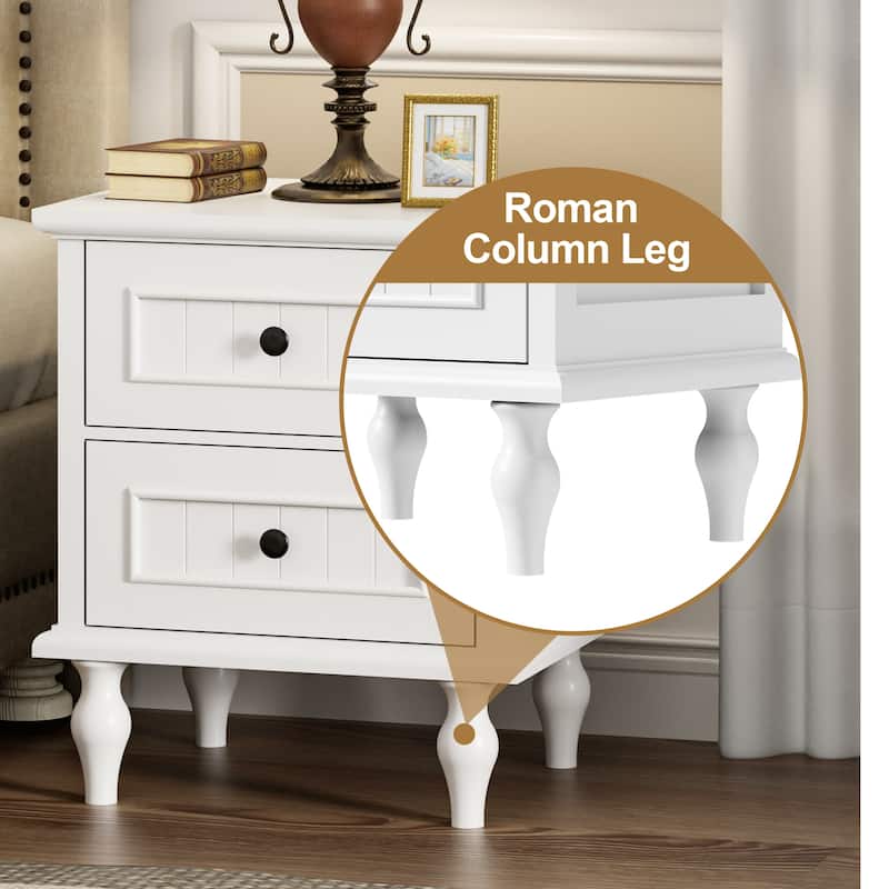 Retro Nightstand with 2 Drawers for Bedroom