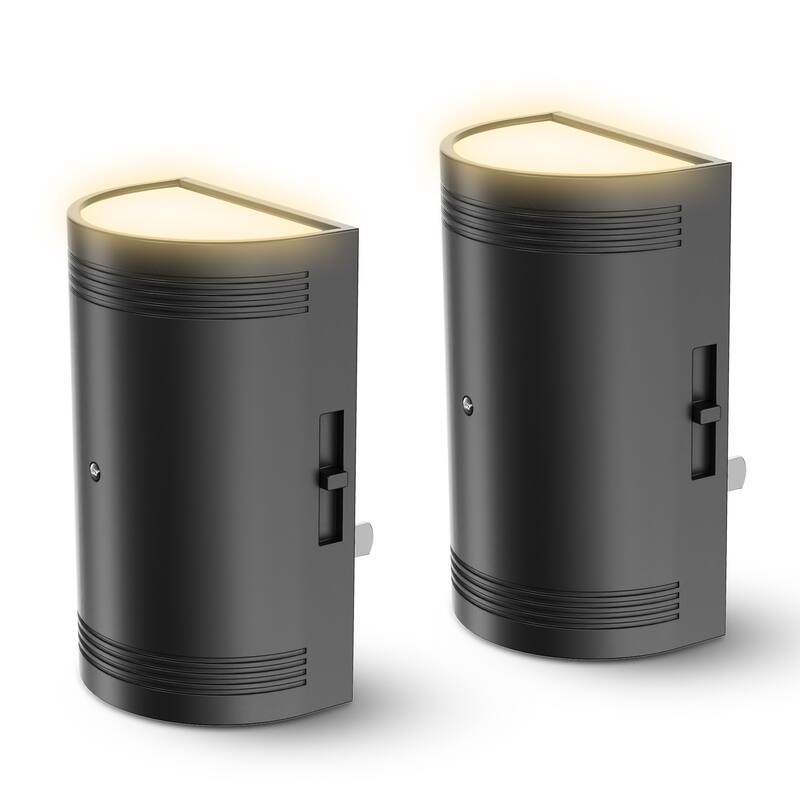 YANSUN Set of 2 Plug-in Dusk-to-Dawn Night Lights, Black Half-Moon Wall Lamps, 3000K Warm Light, Smooth Dimmer