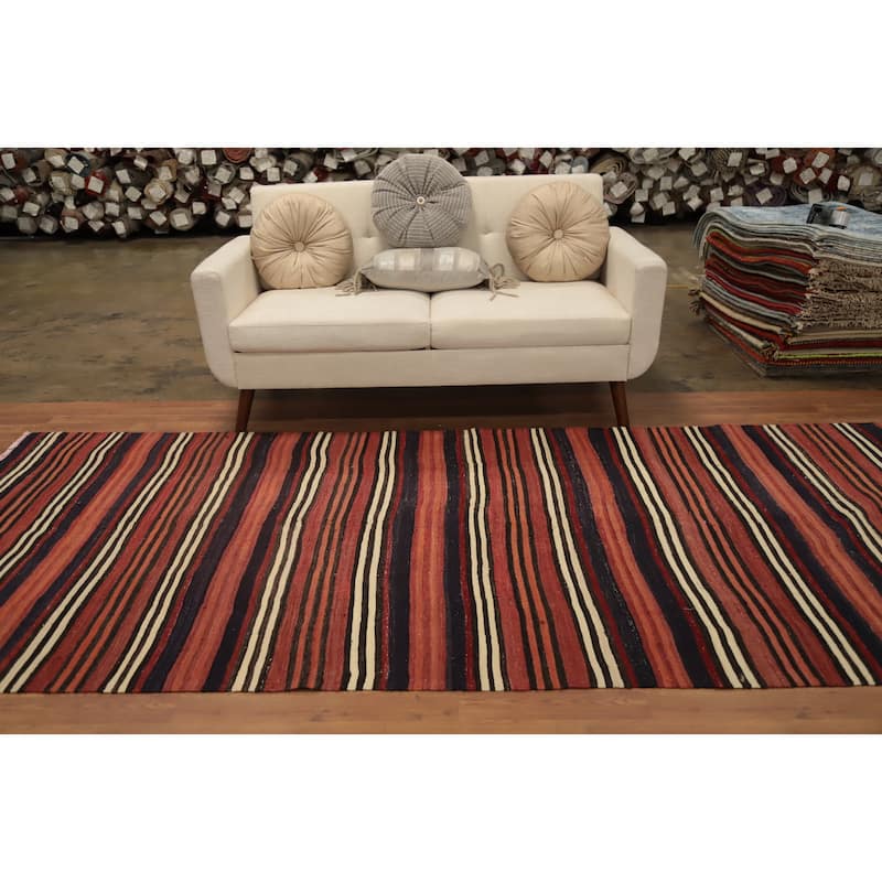 Hand Woven Oriental 100% Wool Carpet Southwestern Geometric Oranges & Rust Kilim Area Rug - 10' 8'' X 4' 9''