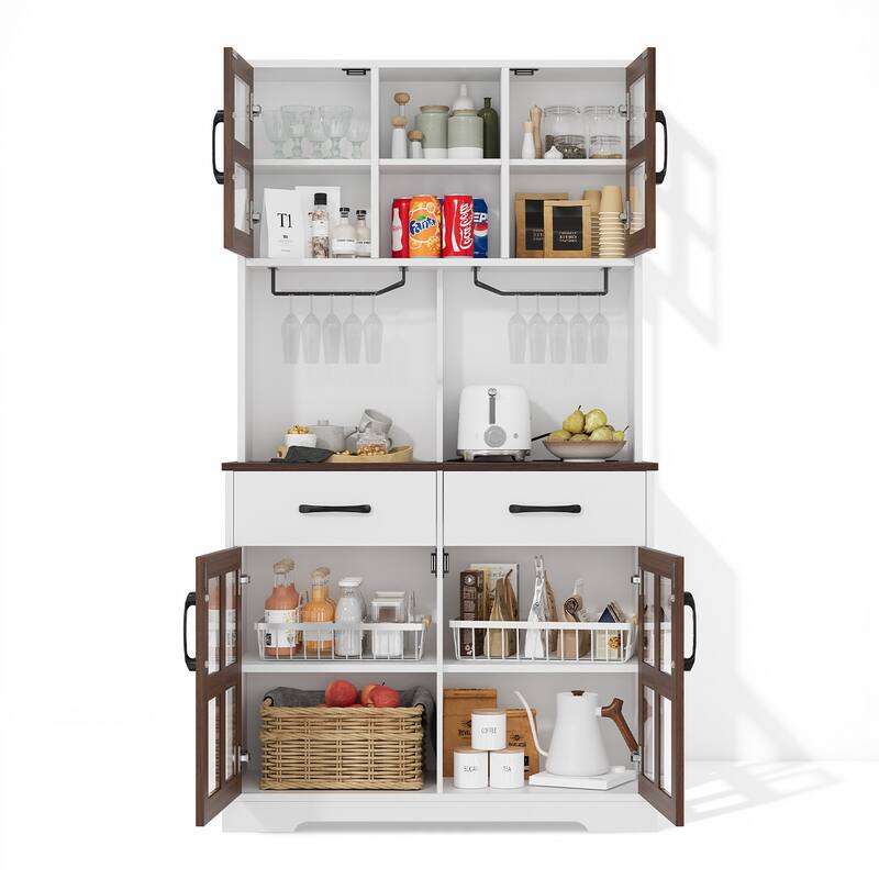 Pocassy Modern Kitchen Pantry Cabinet with Power Outlet