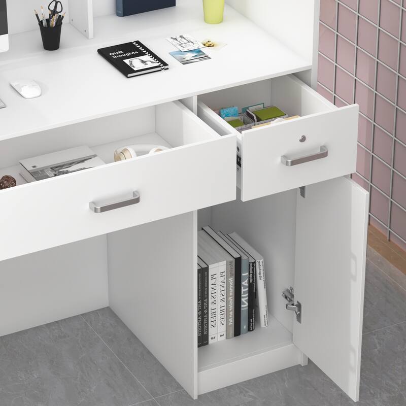 Reception Desk Front Counter Table with Drawer Shelf White by Timechee