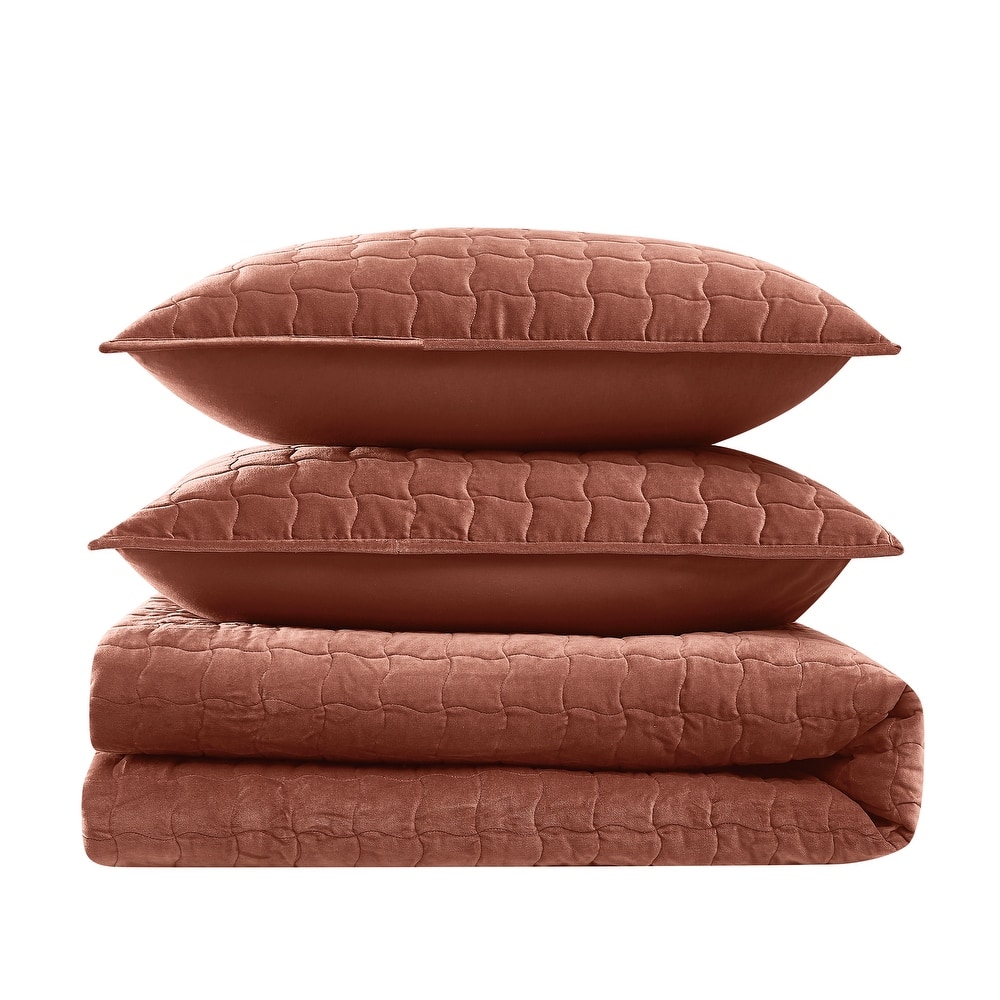 Brooklyn Loom Matte Cotton Velvet Wavy Square Quilt Set