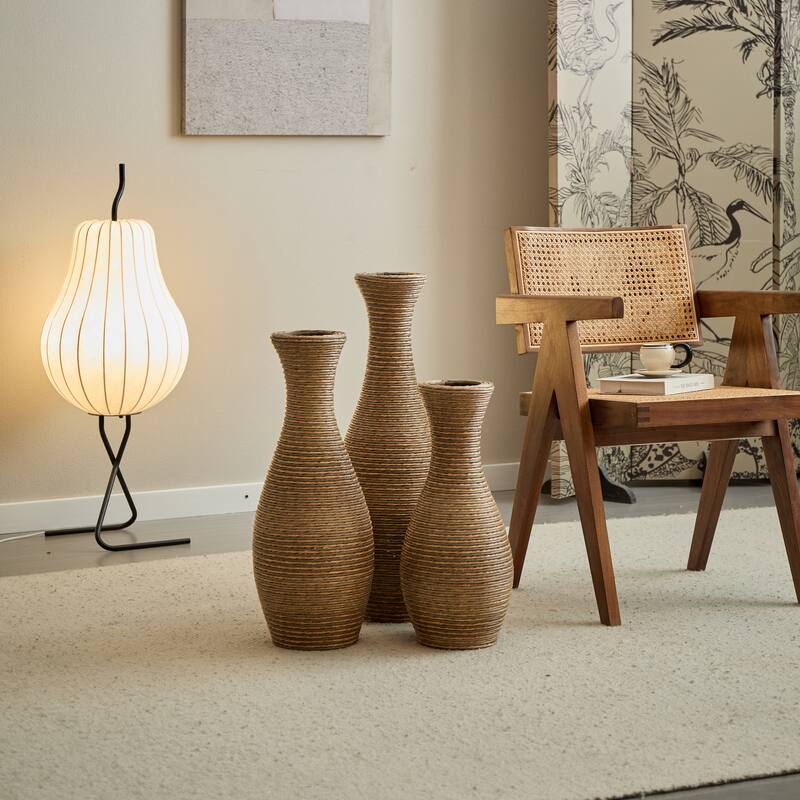 3-Piece Artificial Rattan Floor Vase - For Living Room Decoration, Entrance Or Hallway - For Dry Or Silk Flower Arrangements