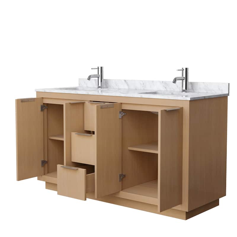 Maroni 60-Inch Light Straw Double Vanity, White Carrara Marble Top