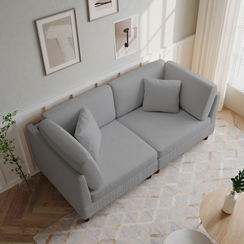 Corduroy Modular Sectional Sofa Set With Pillows