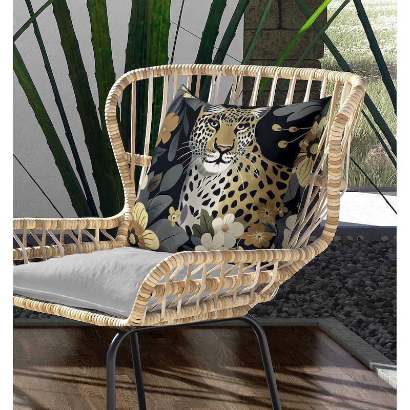 Jungle Cat Indoor/Outdoor Reversible Throw Pillow Beige and Gray