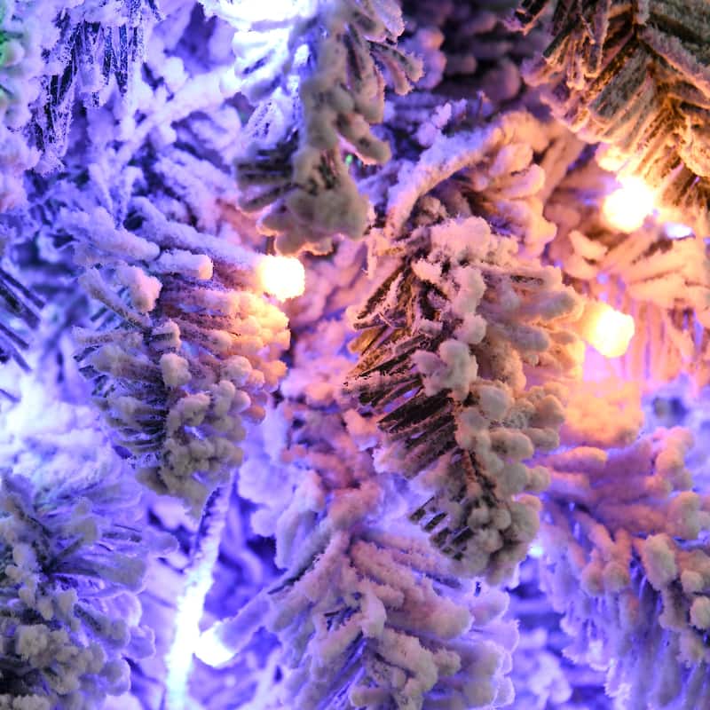 HOMCOM 7ft Tall Prelit Pencil Artificial Christmas Tree Holiday Décor with 534 Snow Flocked Branches, Downswept Shape - 6.89 ft
